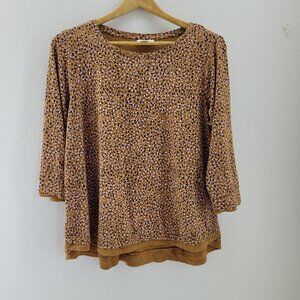 J Jill Top Women's M Brown Multicolor 3/4 Sleeve Popover Lined cotton tencel